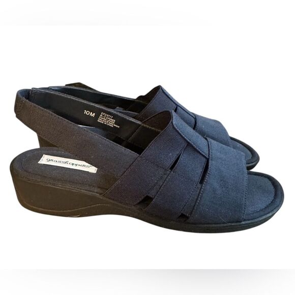 Women’s Grasshoppers Amelia Navy Canvas Wedge 1.5" Heel Sling backs. Size 10M - Picture 3 of 8
